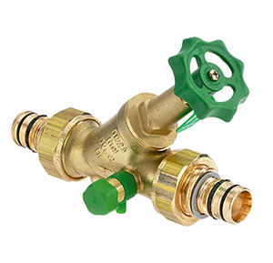 1637150 - CR-Brass Combined Free-flow and Backflow-preventer Valve Geberit Mepla, rising, with drain valve