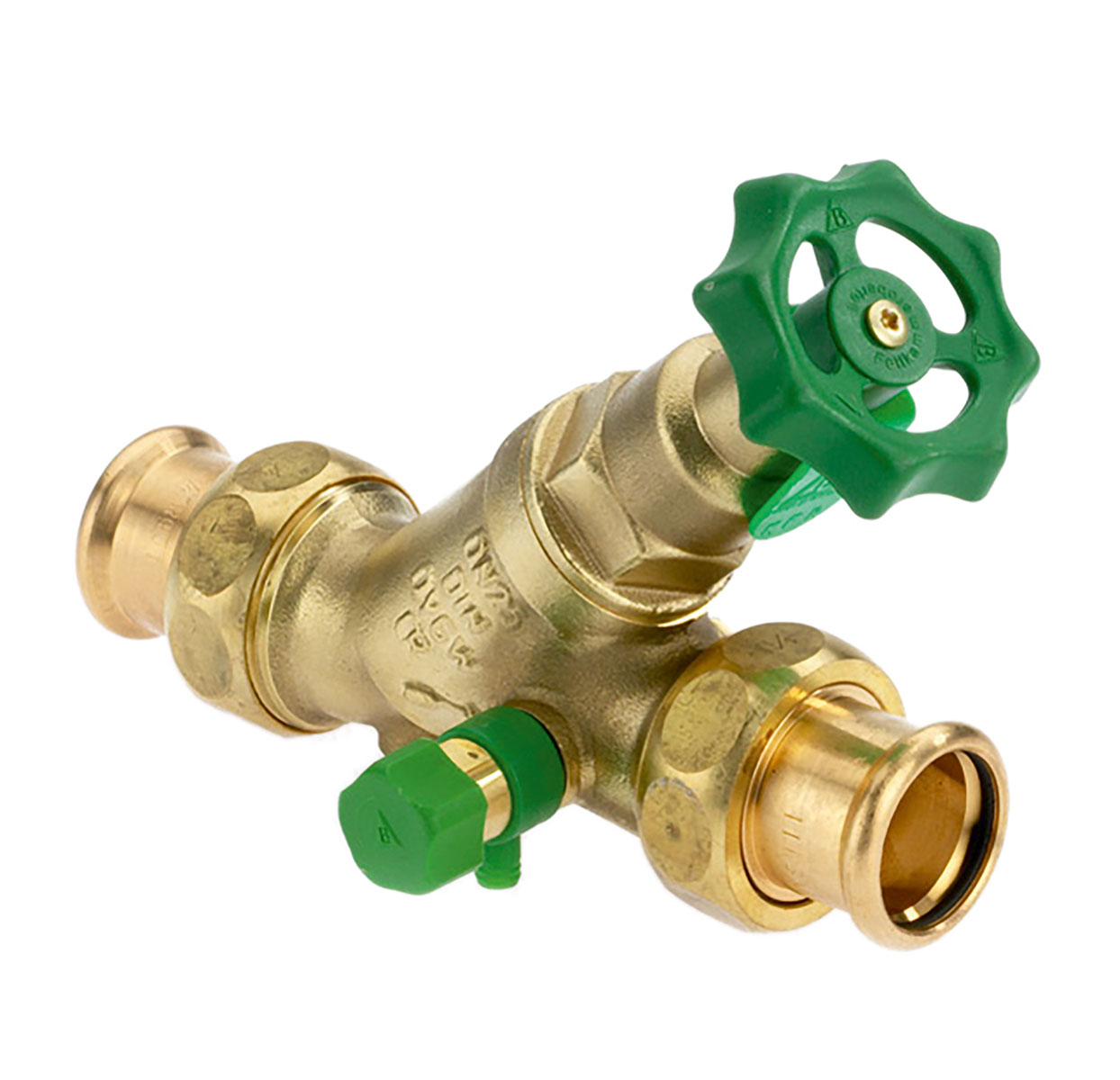 1635420 - CR-Brass Combined Free-flow and Backflow-preventer Valve SANHA Press, not-rising, with drain valve