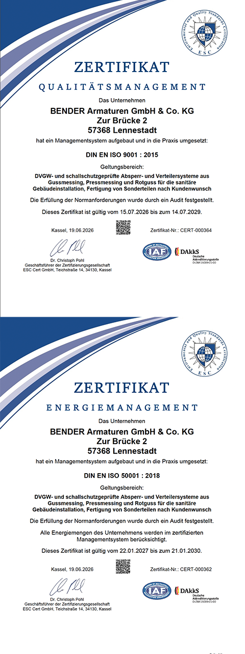 IZertifikate nach ISO 9001 und ISO 50001